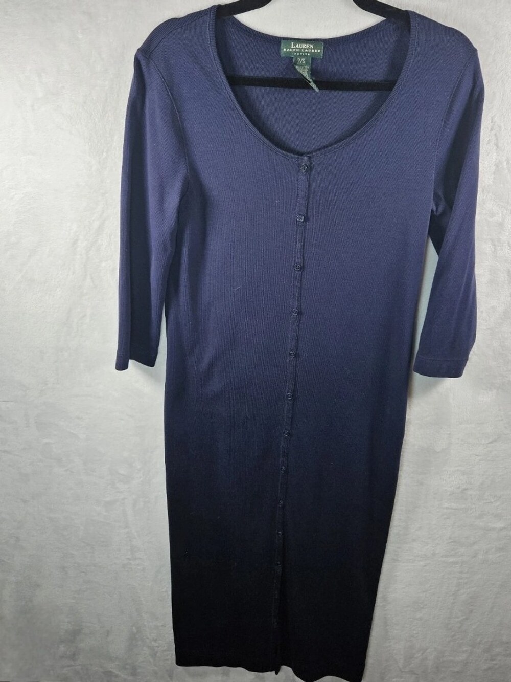 Lauren Ralph Lauren Petite Ribbed Knit Maxi Dress Navy Blue Button Front